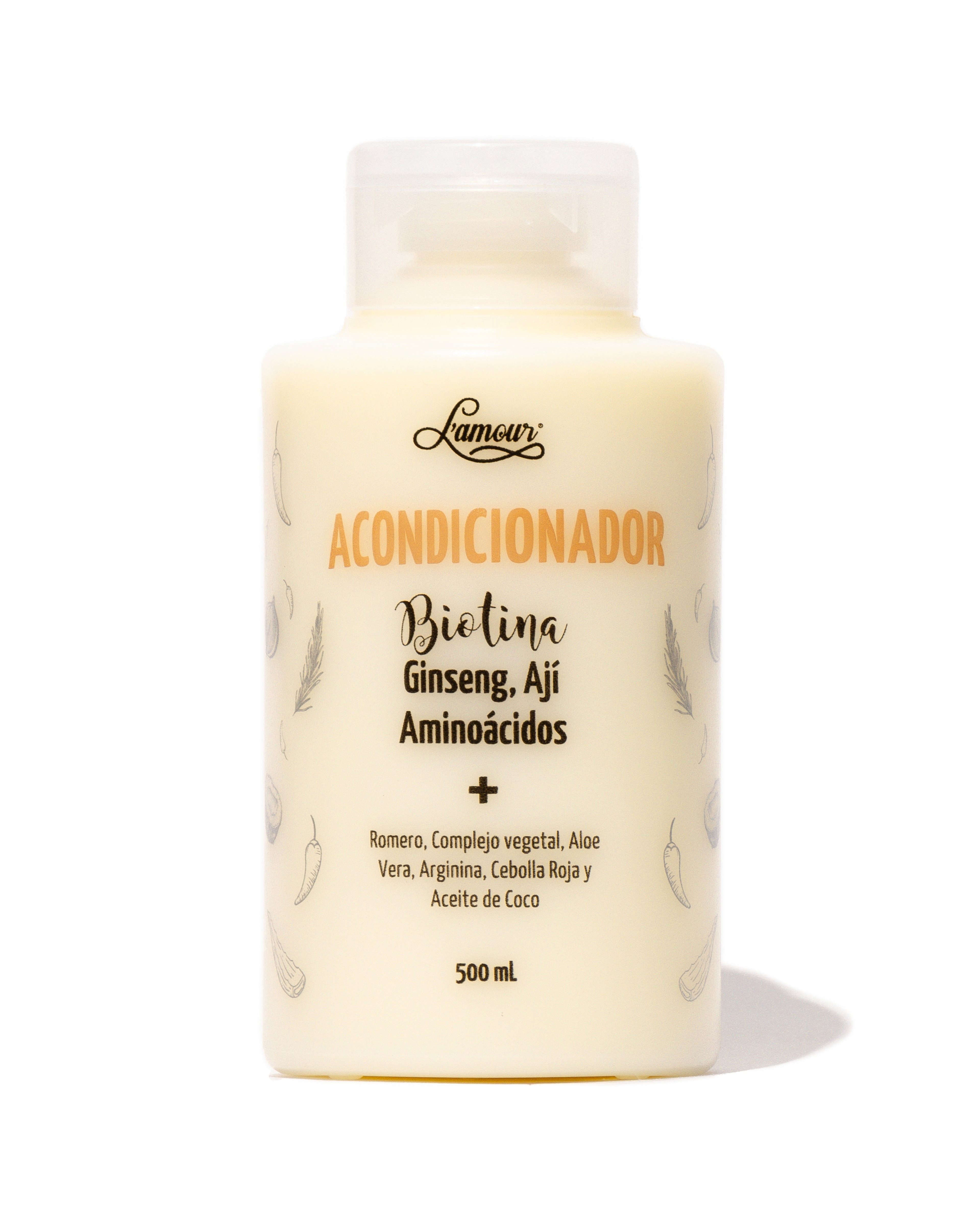 Acondicionador de Biotina L’amour que previene el quiebre, hidrata y deja el cabello suave y saludable.