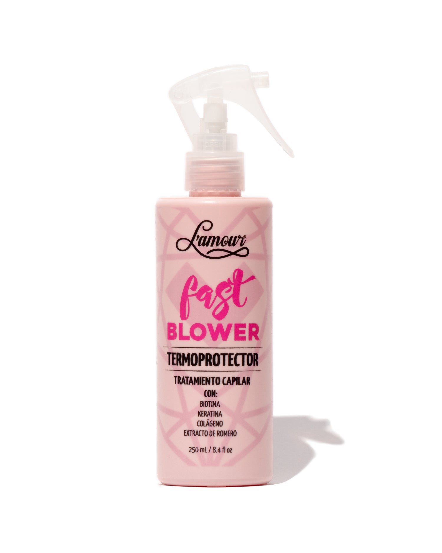 Fast Blower L’amour, termoprotector capilar de rápida absorción que protege hasta 450°F contra planchas, secadores y rizadores.