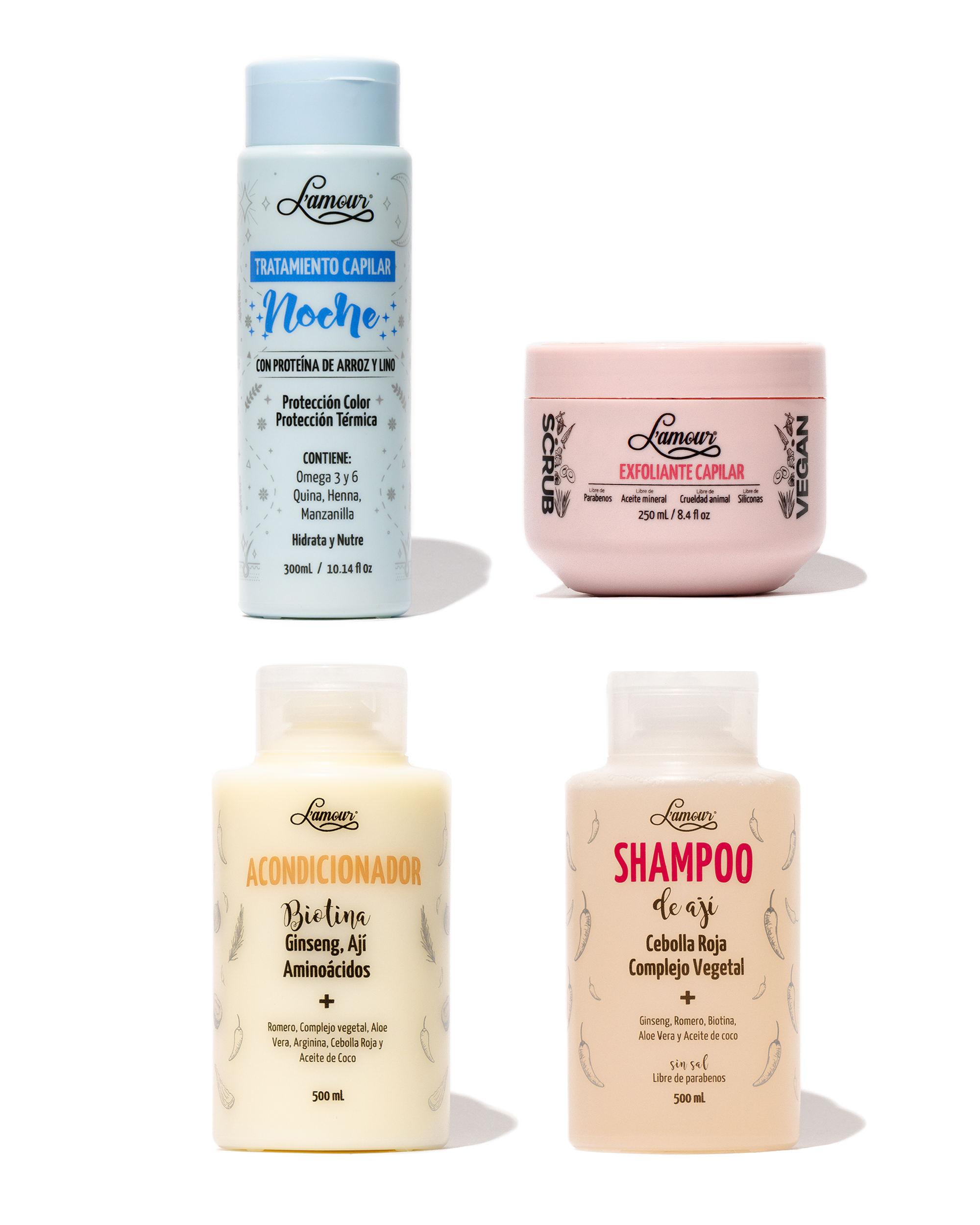 Kit Crecimiento L’amour que impulsa el crecimiento, aumenta la densidad y reduce el quiebre del cabello.