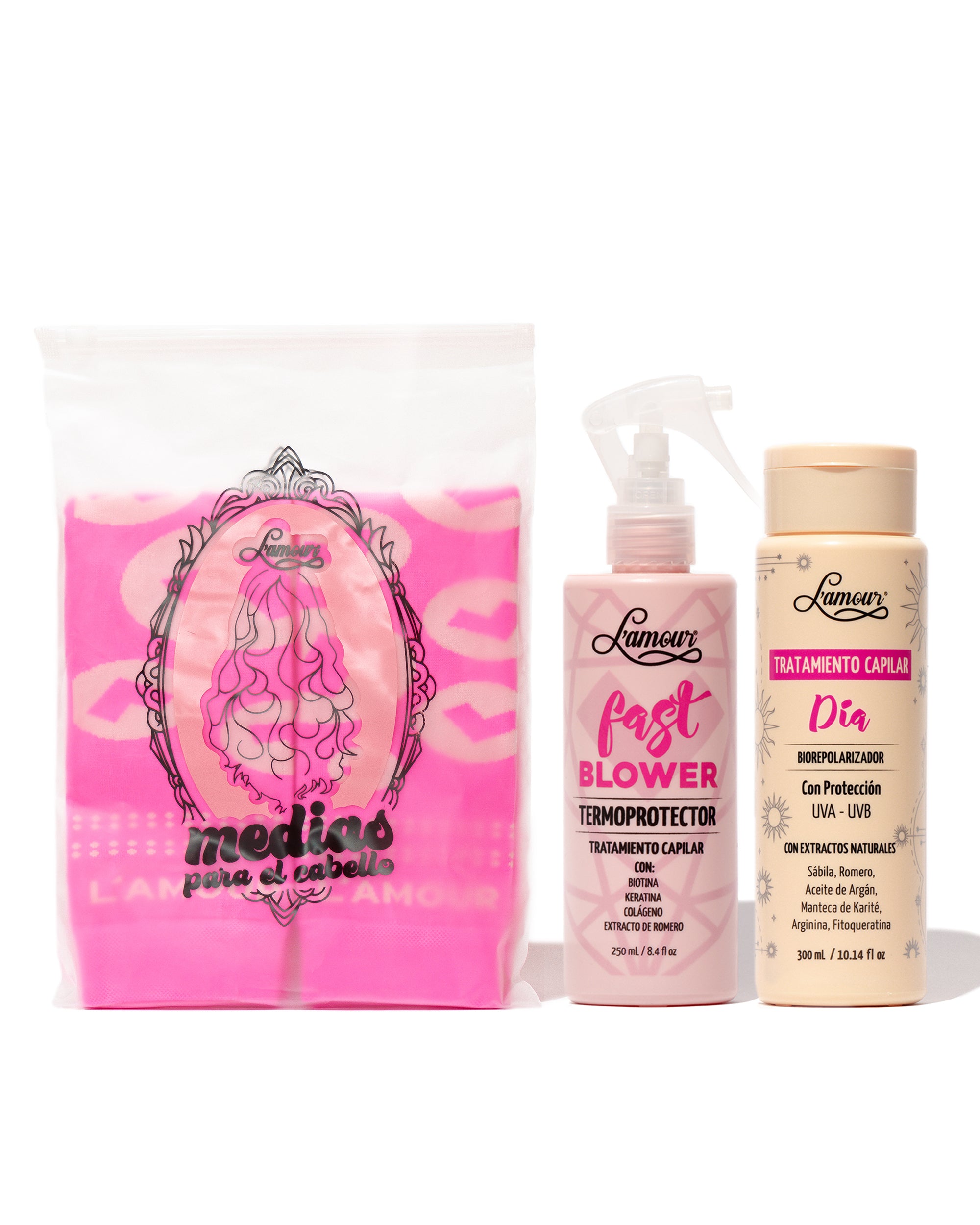 Kit Preparación Ondas L’amour con medias, fast blower y tratamiento día para ondas duraderas
