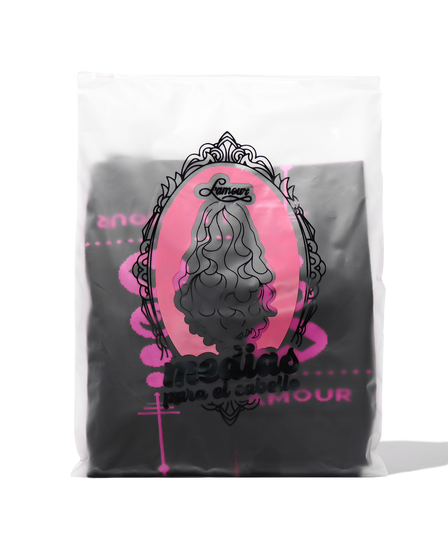 Medias para el cabello L’amour de nylon en color negro reutilizables para ondas suaves y definidas sin calor.