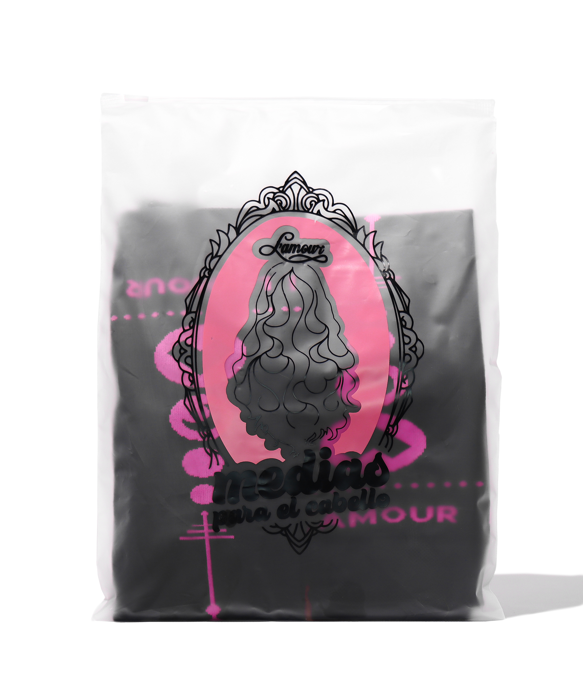 Medias para el cabello L’amour de nylon en color negro reutilizables para ondas suaves y definidas sin calor.