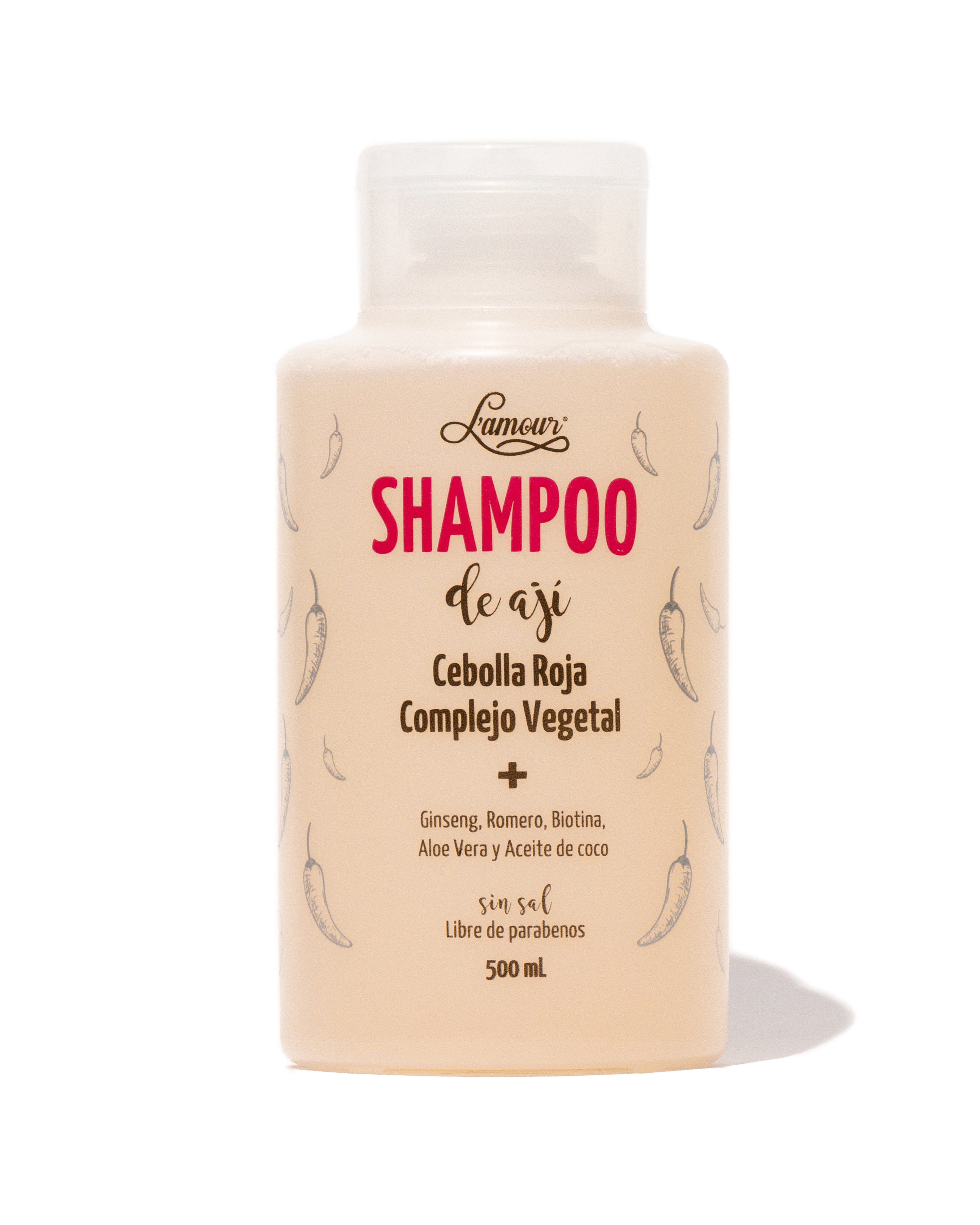 Shampoo de Ají L’amour que estimula el crecimiento capilar, fortalece desde la raíz y previene la caída del cabello.